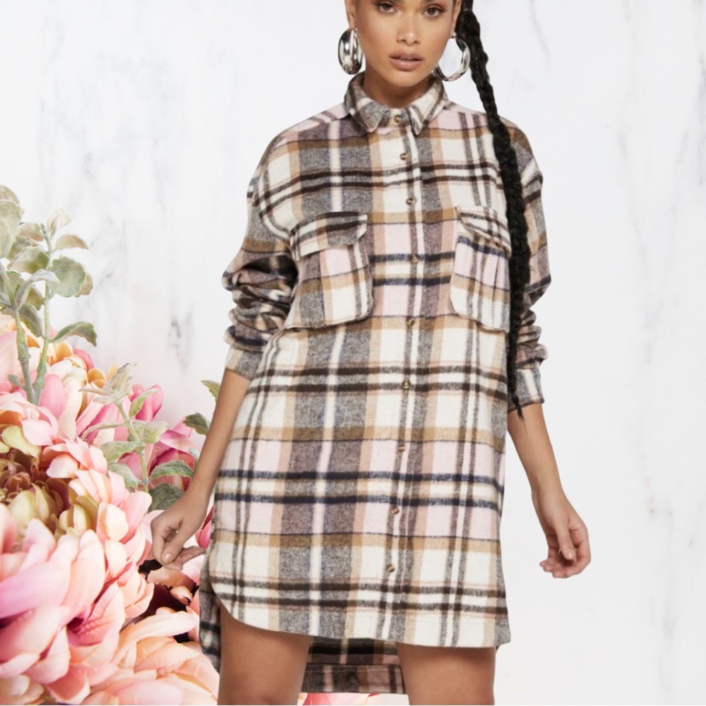 Missguided Plaid Long Sleeve Dress Tunic EUC Sz Small Oversized